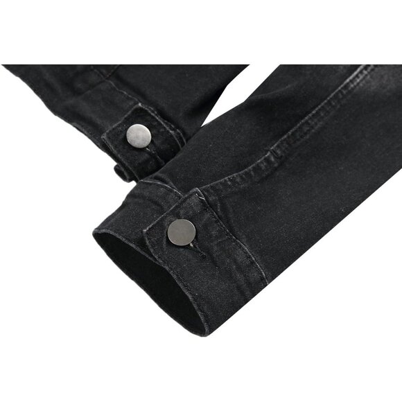 Men's Jean Jacket Distressed Slim Denim Jacket Long Sleeve Button Down Black7013 - Picture 9 of 9